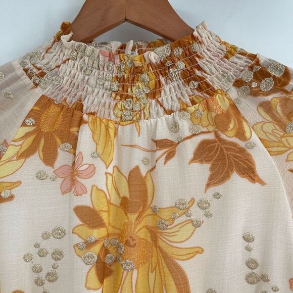 BTFL-life Yellow Ambrielle Floral Smocked Long Sleeve Mini Dress Small - Picture 2 of 9